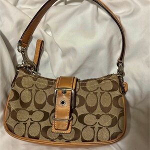 Coach Beige and Brown Signature Shoulder Bag